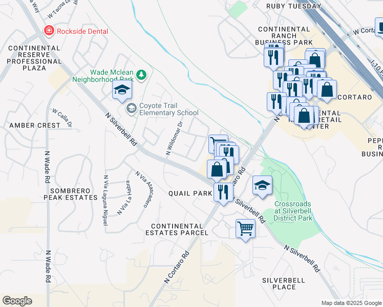 map of restaurants, bars, coffee shops, grocery stores, and more near 7925 North Panamint Drive in Tucson