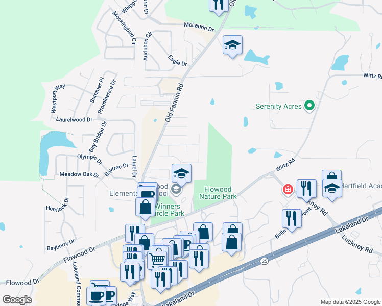 map of restaurants, bars, coffee shops, grocery stores, and more near 50 Pinehaven Court in Flowood