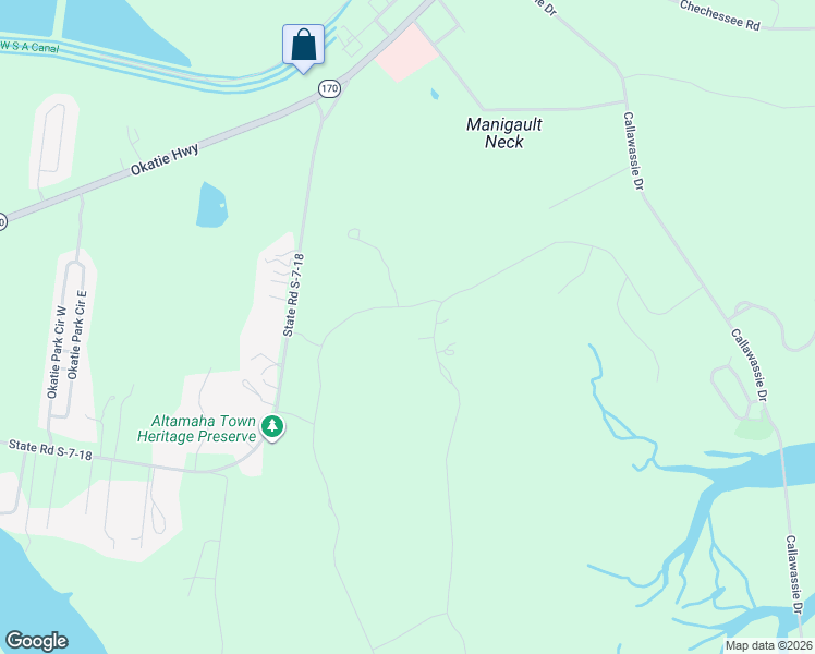 map of restaurants, bars, coffee shops, grocery stores, and more near 126 Heyward Point Road in Okatie