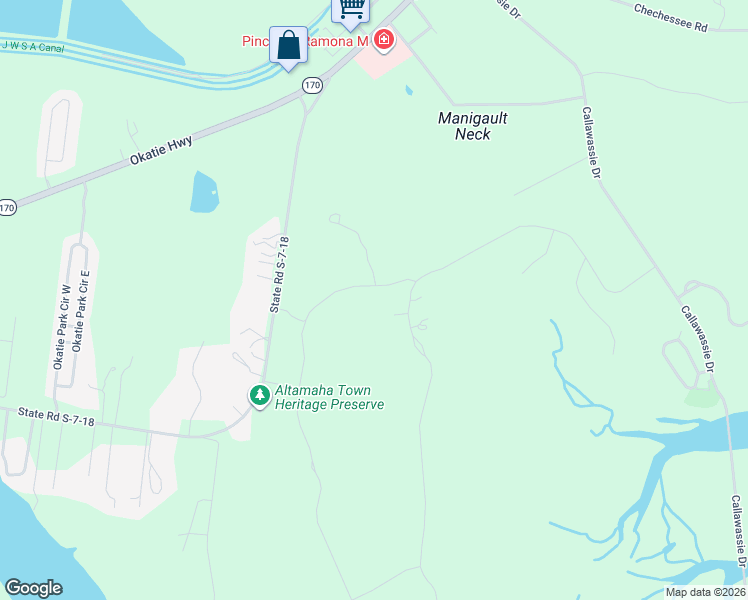 map of restaurants, bars, coffee shops, grocery stores, and more near 126 Heyward Point Road in Okatie