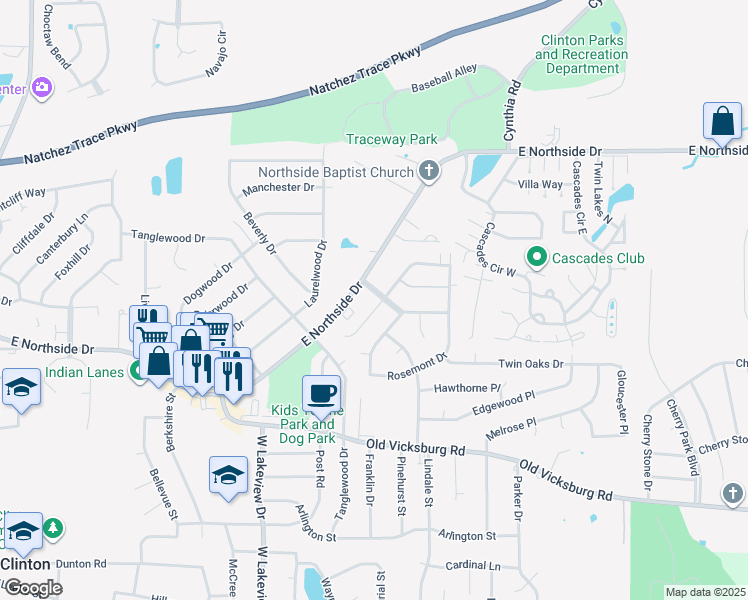 map of restaurants, bars, coffee shops, grocery stores, and more near 108 Crestwood Cove in Clinton