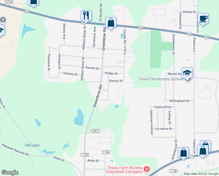 map of restaurants, bars, coffee shops, grocery stores, and more near 4129 Glenda Avenue in Tyler