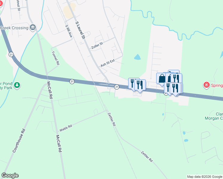 map of restaurants, bars, coffee shops, grocery stores, and more near 1234 Georgia 21 in Springfield