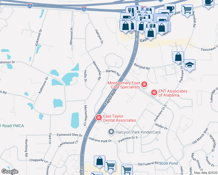 map of restaurants, bars, coffee shops, grocery stores, and more near 6524 Gloucester Mews in Montgomery