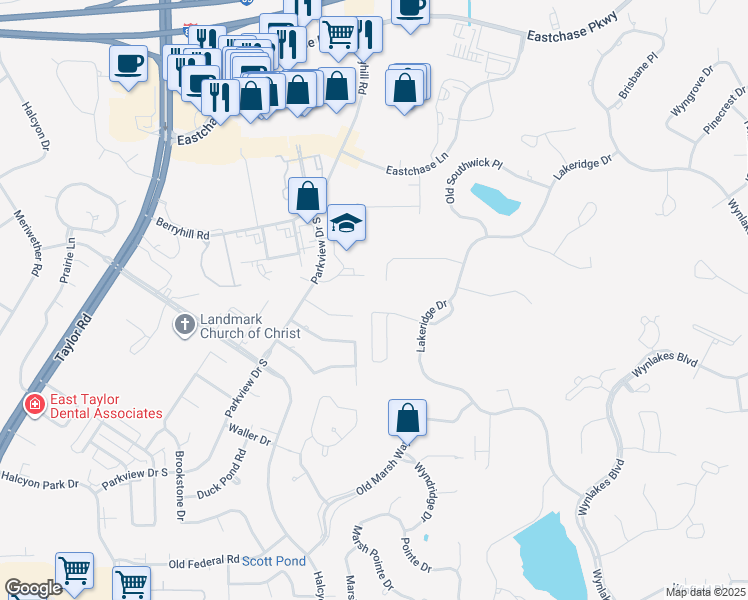 map of restaurants, bars, coffee shops, grocery stores, and more near 8260 Parkview Court in Montgomery