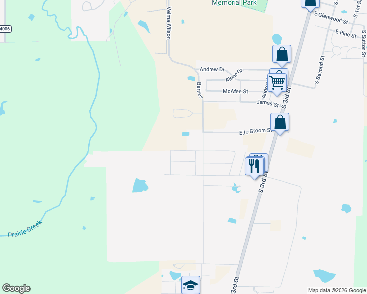 map of restaurants, bars, coffee shops, grocery stores, and more near 114 Spring Crest Street in Mabank