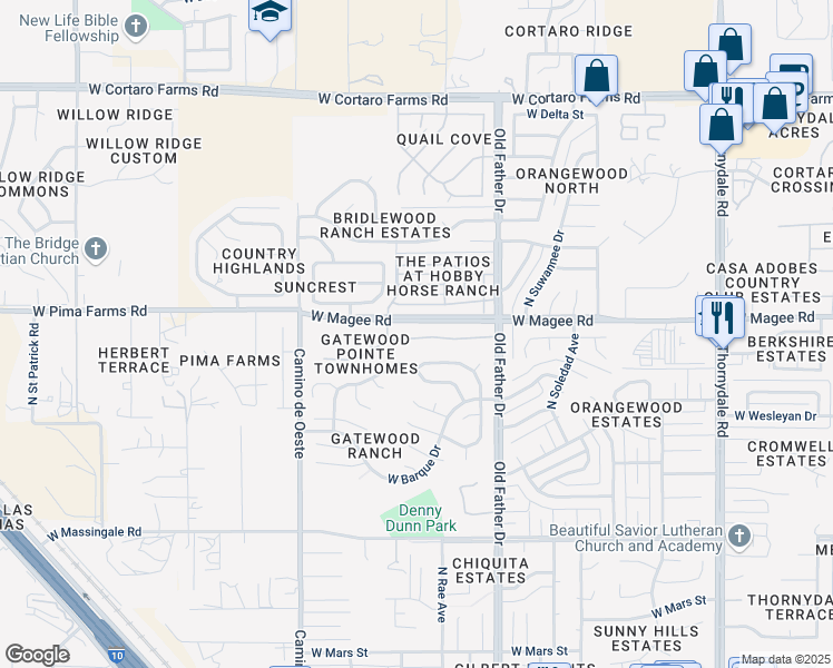 map of restaurants, bars, coffee shops, grocery stores, and more near 4337 West Bunk House Road in Tucson