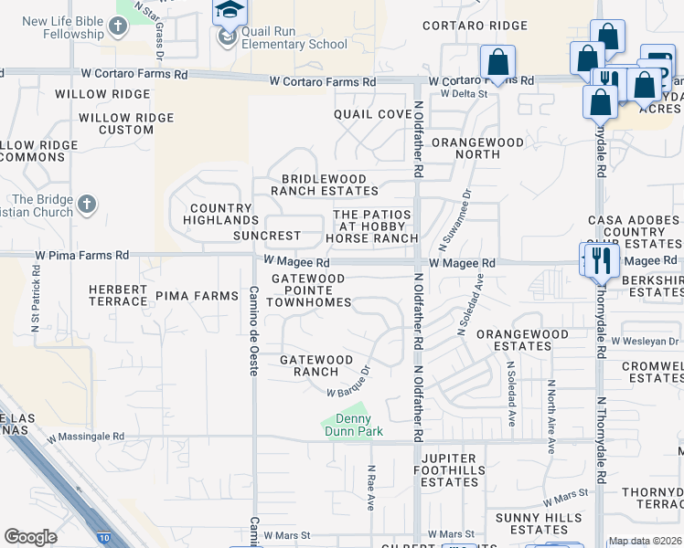 map of restaurants, bars, coffee shops, grocery stores, and more near 4337 West Bunk House Road in Tucson