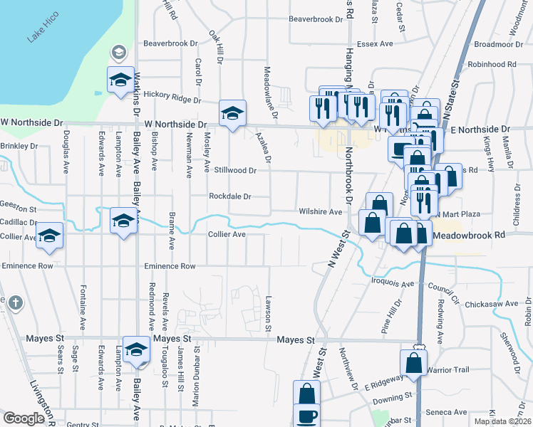 map of restaurants, bars, coffee shops, grocery stores, and more near 3720 Azalea Drive in Jackson