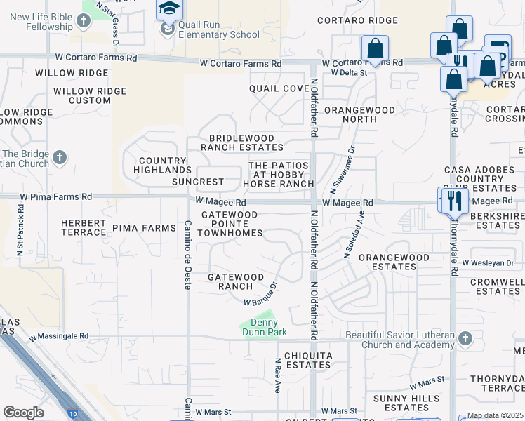 map of restaurants, bars, coffee shops, grocery stores, and more near 4337 West Bunk House Road in Tucson