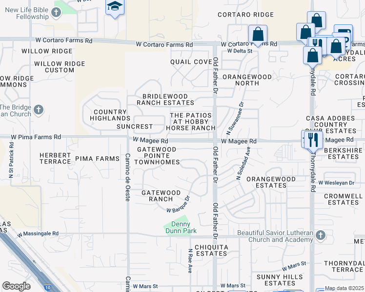 map of restaurants, bars, coffee shops, grocery stores, and more near 4328 West Pyracantha Drive in Tucson