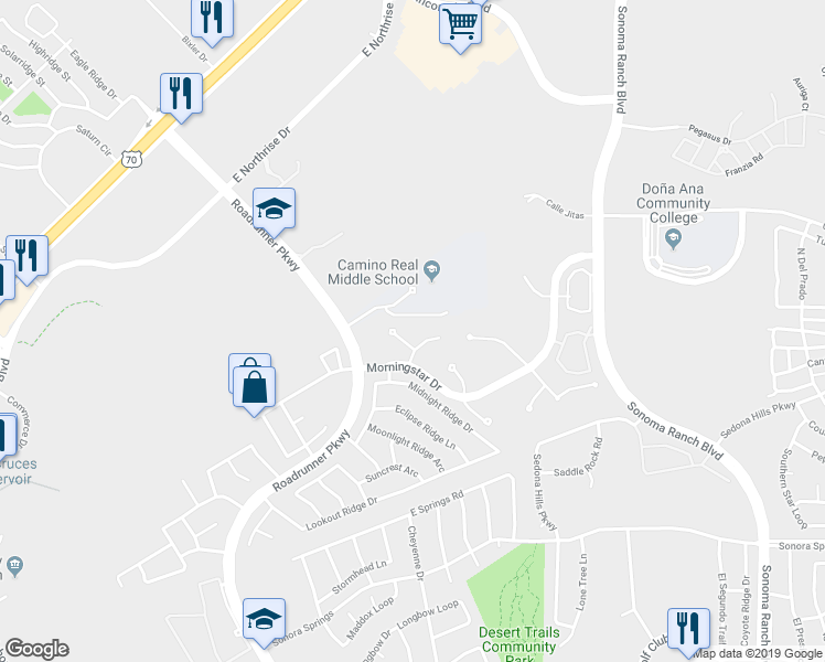 map of restaurants, bars, coffee shops, grocery stores, and more near 3212 Escuela Court in Las Cruces