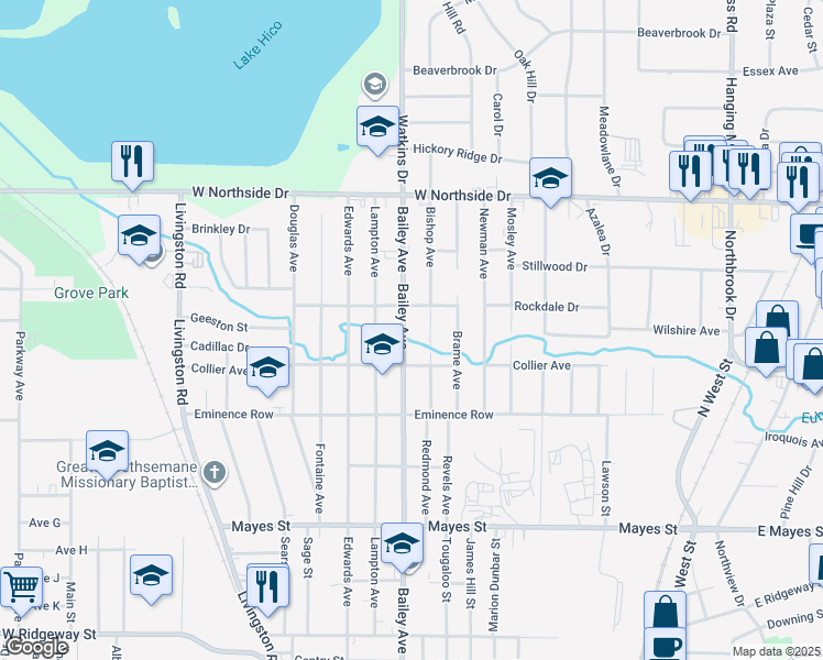 map of restaurants, bars, coffee shops, grocery stores, and more near 805 Rockdale Drive in Jackson