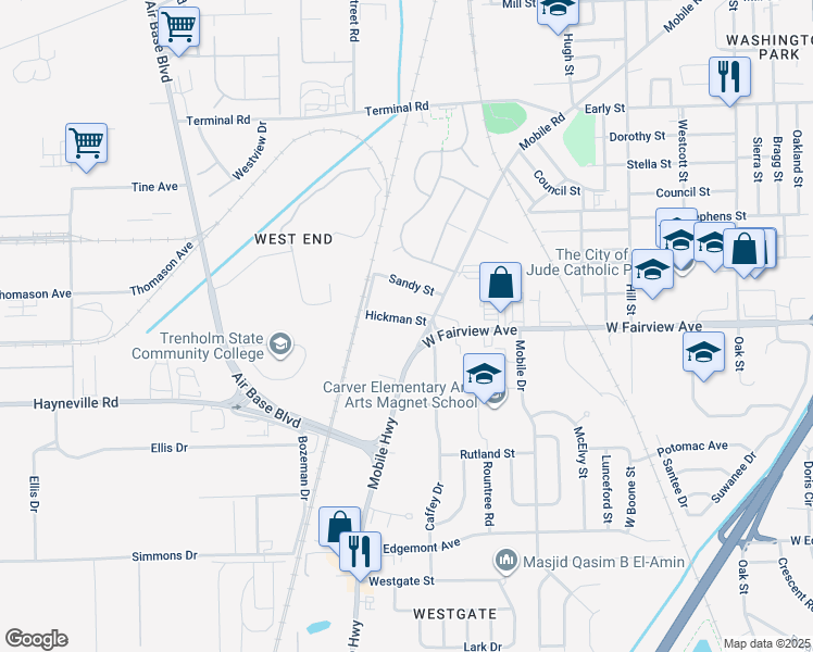 map of restaurants, bars, coffee shops, grocery stores, and more near 2438 Hickman Street in Montgomery