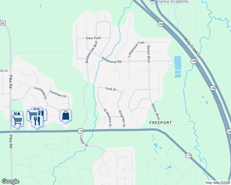 map of restaurants, bars, coffee shops, grocery stores, and more near 607 York Street in Pike Road