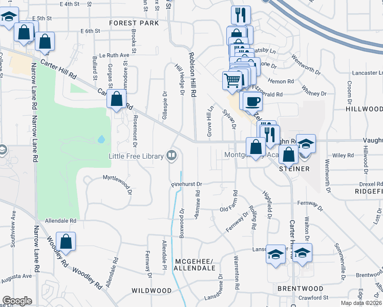 map of restaurants, bars, coffee shops, grocery stores, and more near 3006 Jasmine Road in Montgomery