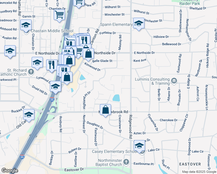 map of restaurants, bars, coffee shops, grocery stores, and more near 16 Sugarlimb Circle in Jackson