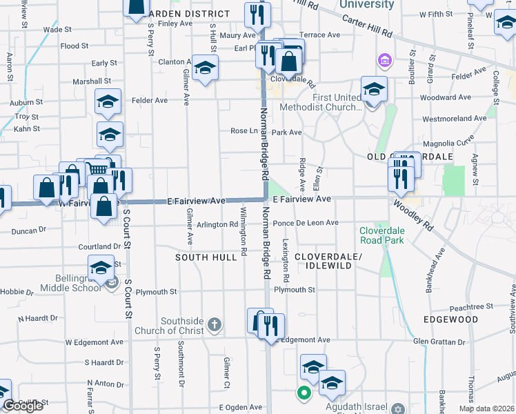 map of restaurants, bars, coffee shops, grocery stores, and more near 440 East Fairview Avenue in Montgomery