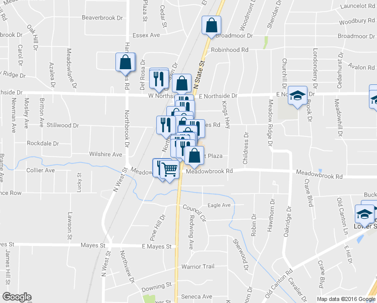 map of restaurants, bars, coffee shops, grocery stores, and more near 4329 N State St in Jackson