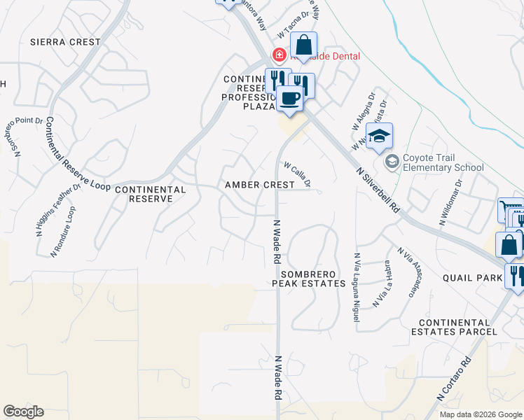 map of restaurants, bars, coffee shops, grocery stores, and more near 8004 North New Season Drive in Tucson