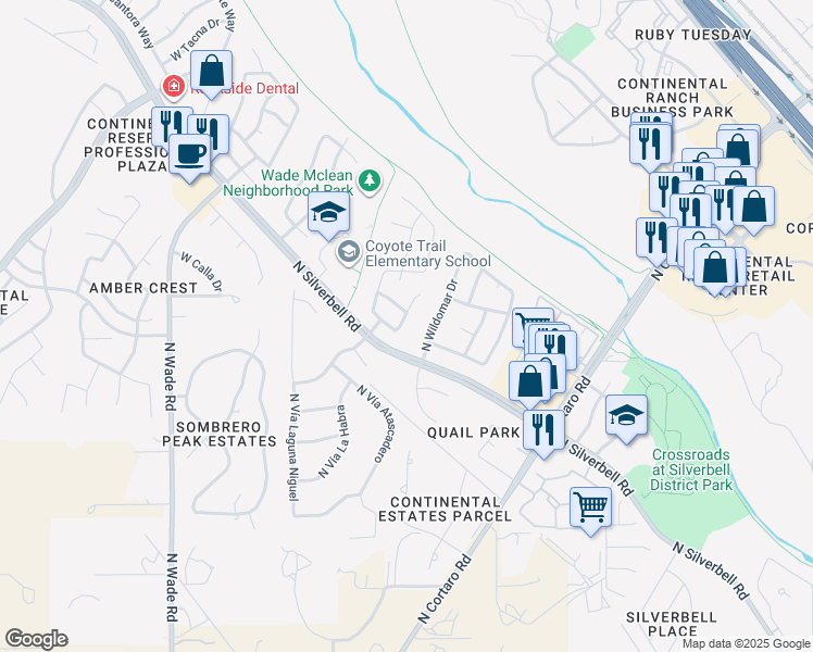 map of restaurants, bars, coffee shops, grocery stores, and more near 6569 Tuzigoot Way in Tucson