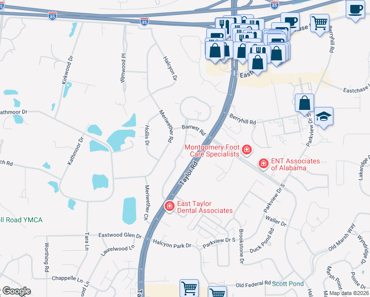 map of restaurants, bars, coffee shops, grocery stores, and more near 6509 Enfield Mews in Montgomery