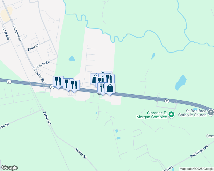 map of restaurants, bars, coffee shops, grocery stores, and more near 1451 Georgia 21 in Springfield