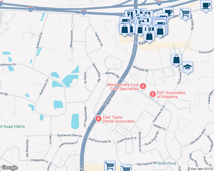 map of restaurants, bars, coffee shops, grocery stores, and more near 6509 Enfield Mews in Montgomery