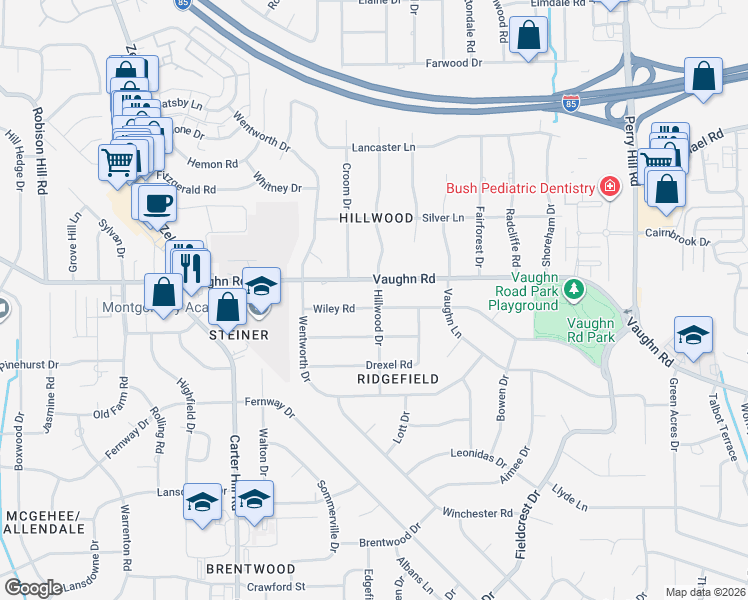map of restaurants, bars, coffee shops, grocery stores, and more near in Montgomery