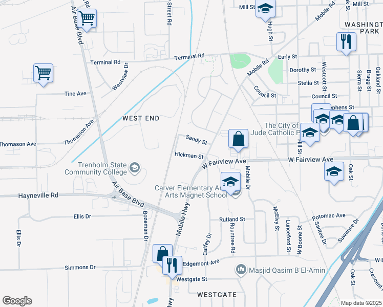 map of restaurants, bars, coffee shops, grocery stores, and more near 2438 Hickman Street in Montgomery