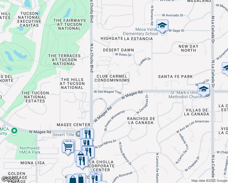 map of restaurants, bars, coffee shops, grocery stores, and more near 2000 West Old Magee Trail in Tucson
