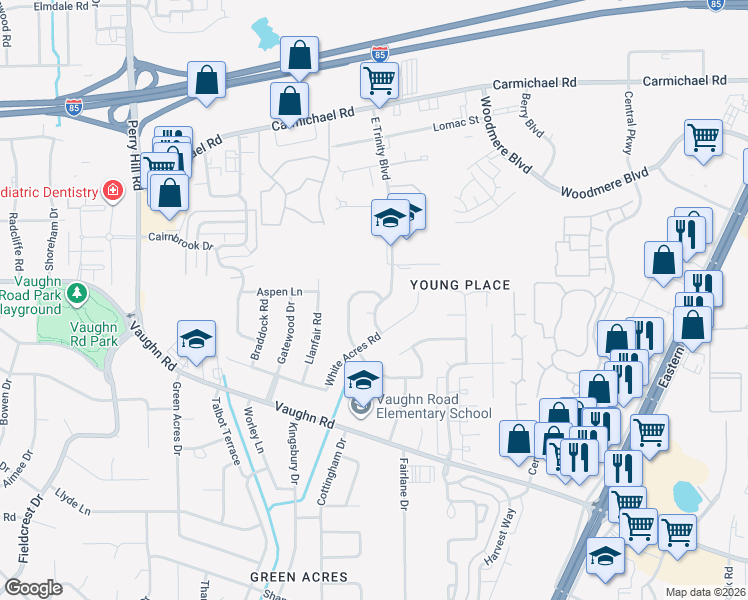 map of restaurants, bars, coffee shops, grocery stores, and more near 1805 Alderpoint Drive in Montgomery