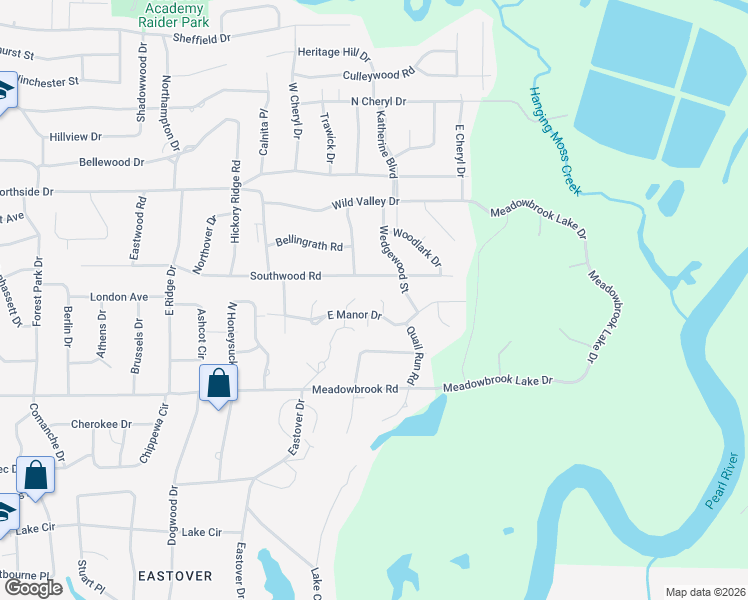 map of restaurants, bars, coffee shops, grocery stores, and more near 4307 Regency Court in Jackson