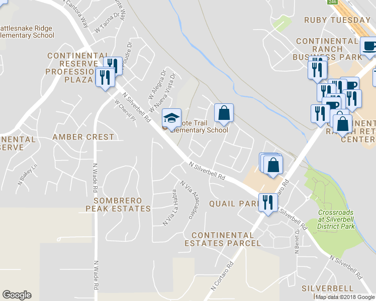 map of restaurants, bars, coffee shops, grocery stores, and more near 6625 West Wenden Way in Tucson