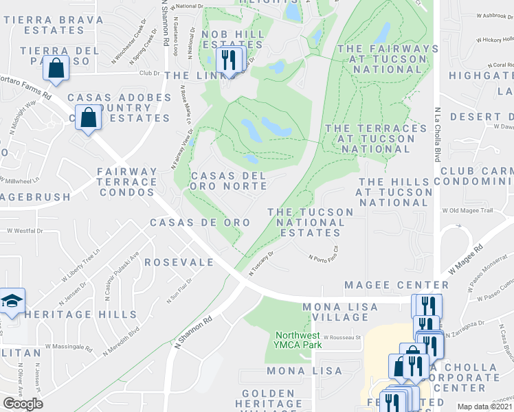 map of restaurants, bars, coffee shops, grocery stores, and more near 7962 North Casas Cameo in Tucson
