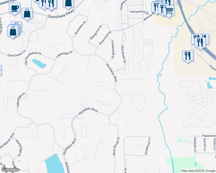 map of restaurants, bars, coffee shops, grocery stores, and more near 9861-9867 Wyncrest Circle in Montgomery