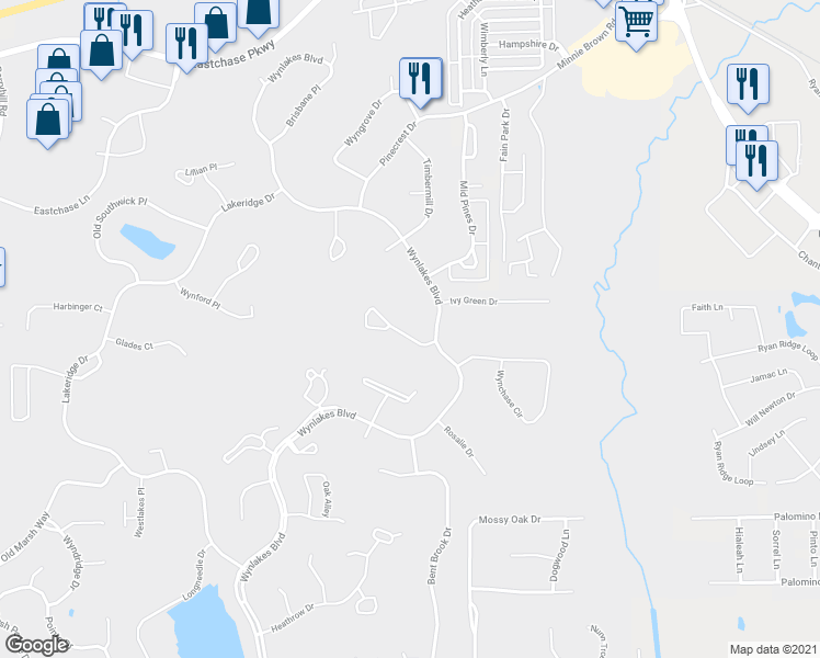 map of restaurants, bars, coffee shops, grocery stores, and more near 9861 Wyncrest Circle in Montgomery
