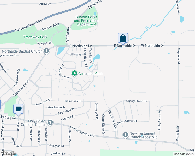 map of restaurants, bars, coffee shops, grocery stores, and more near 104 Carter Cove in Clinton