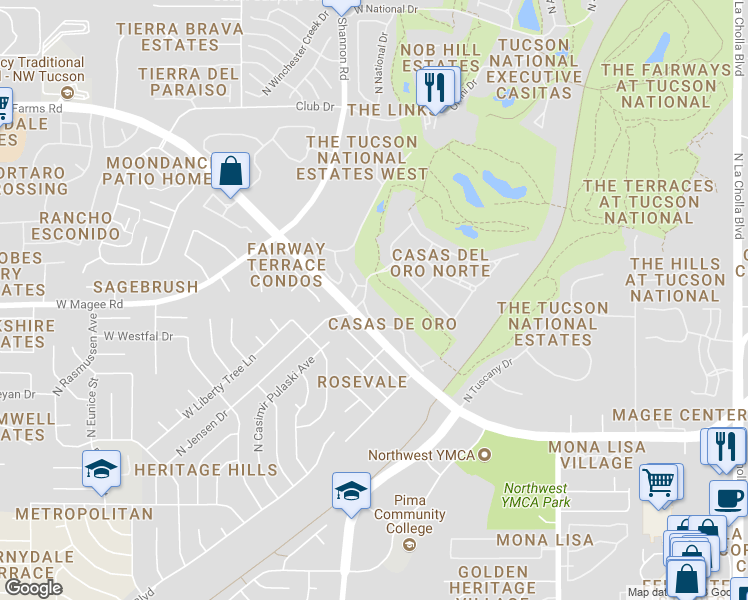 map of restaurants, bars, coffee shops, grocery stores, and more near 2826 West Magee Road in Tucson