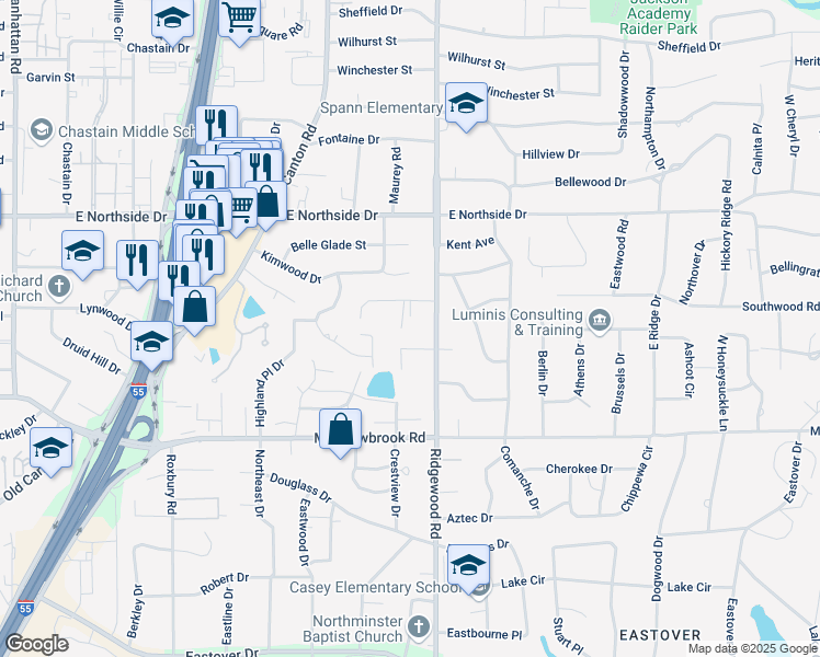 map of restaurants, bars, coffee shops, grocery stores, and more near 4320 Roswell Court in Jackson