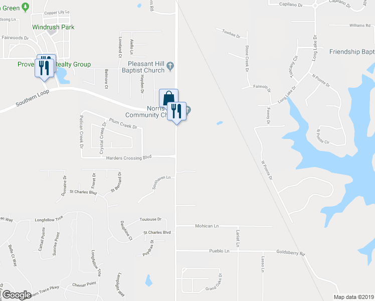 map of restaurants, bars, coffee shops, grocery stores, and more near 10595 Norris Ferry Road in Shreveport
