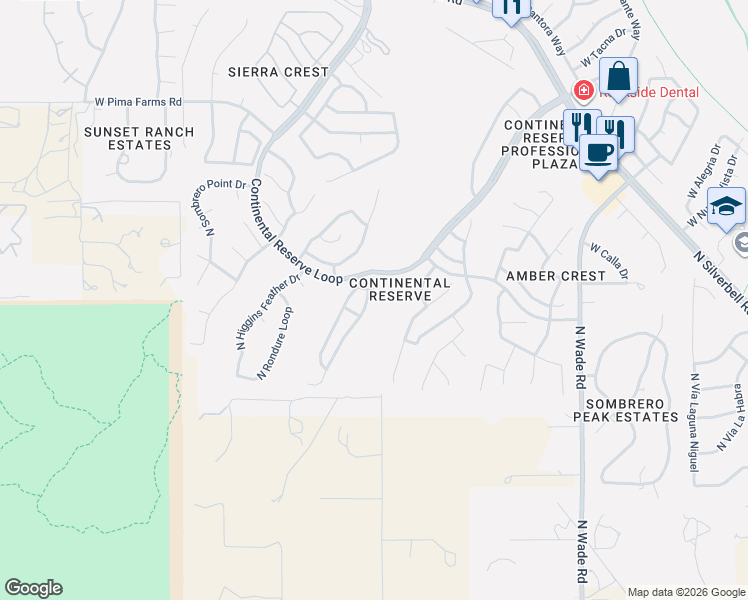 map of restaurants, bars, coffee shops, grocery stores, and more near 7994 North Blue Brick Drive in Tucson