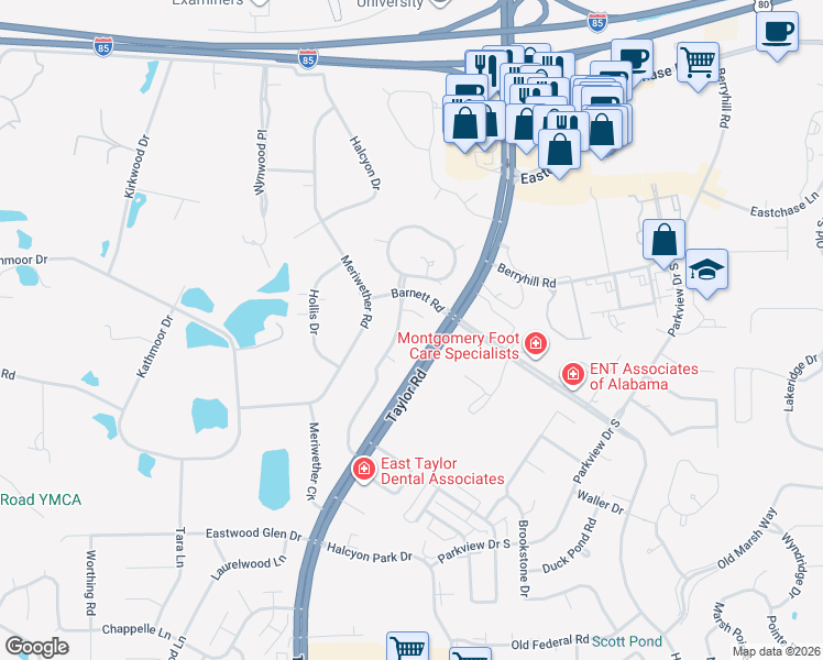 map of restaurants, bars, coffee shops, grocery stores, and more near 6509 Enfield Mews in Montgomery
