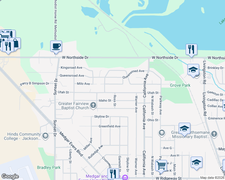 map of restaurants, bars, coffee shops, grocery stores, and more near 2410 Utah St in Jackson