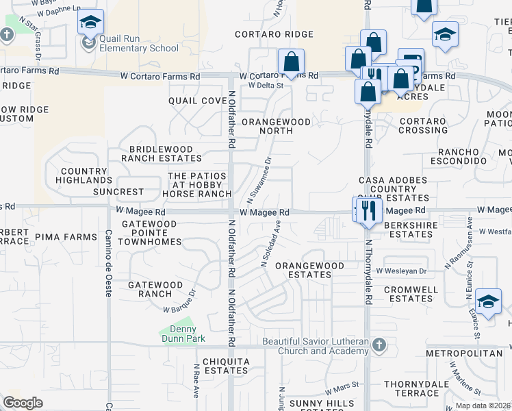 map of restaurants, bars, coffee shops, grocery stores, and more near 4140 West Magee Road in Tucson