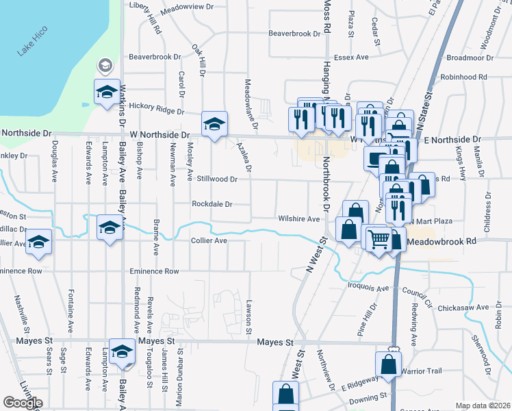 map of restaurants, bars, coffee shops, grocery stores, and more near 3720 Azalea Drive in Jackson