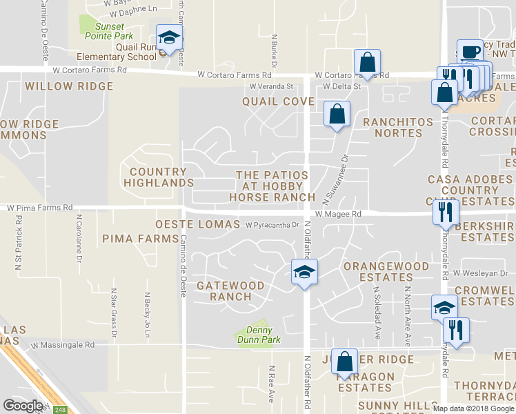map of restaurants, bars, coffee shops, grocery stores, and more near 4337 West Bunk House Road in Tucson
