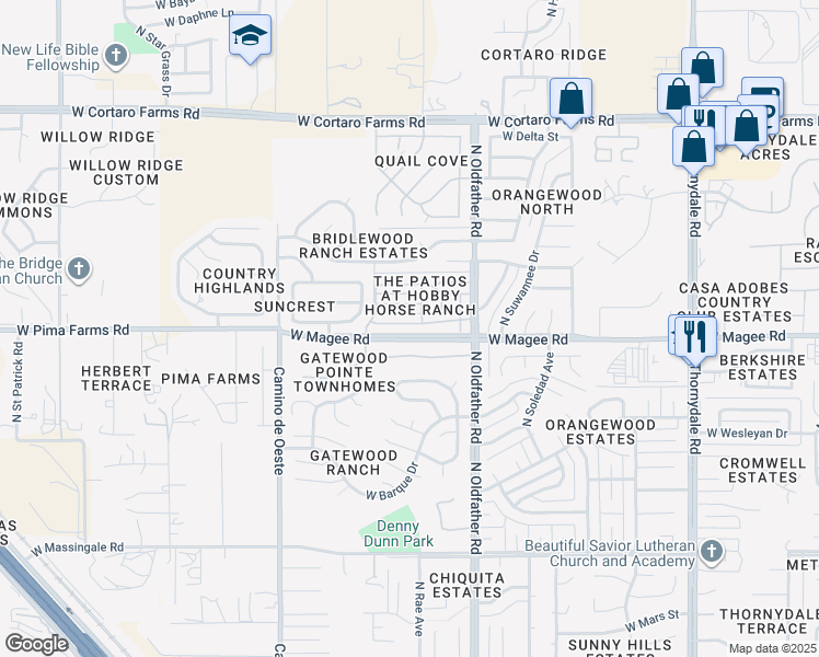 map of restaurants, bars, coffee shops, grocery stores, and more near 4319 West Bunk House Road in Tucson