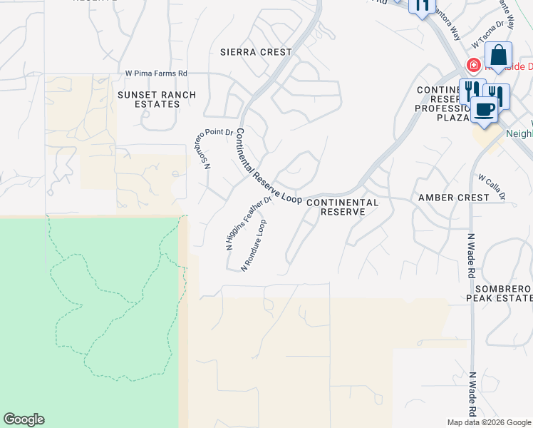 map of restaurants, bars, coffee shops, grocery stores, and more near 7551 Higgins Feather Ct in Tucson