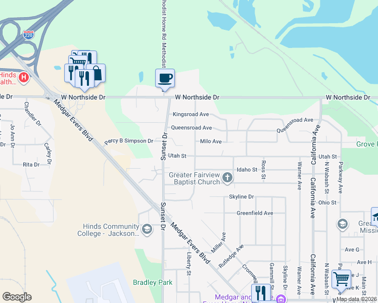 map of restaurants, bars, coffee shops, grocery stores, and more near 2752 Utah St in Jackson